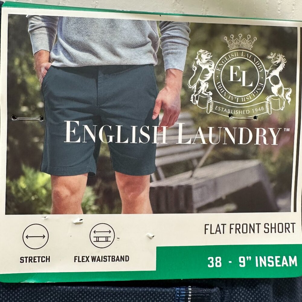 English Laundry Men's Flat Front Short Size 38 Navy Casual Dressy Travel (NEW)